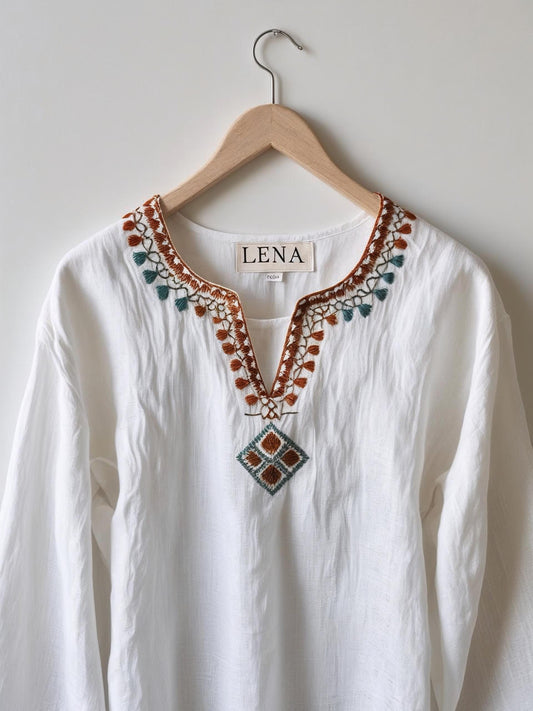 White Embroidered Shirt | Handmade by LENA